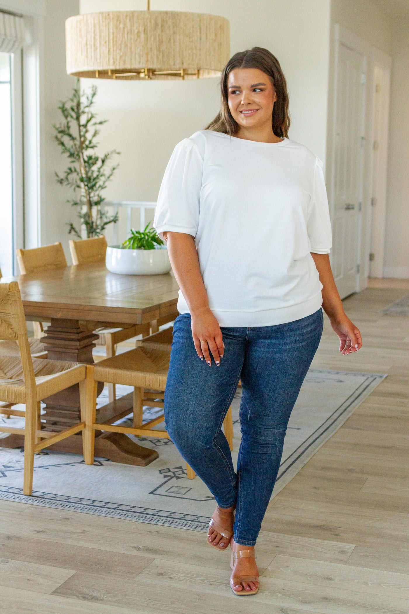 Pristine Puff Sleeve Top in White Womens Southern Soul Collectives 