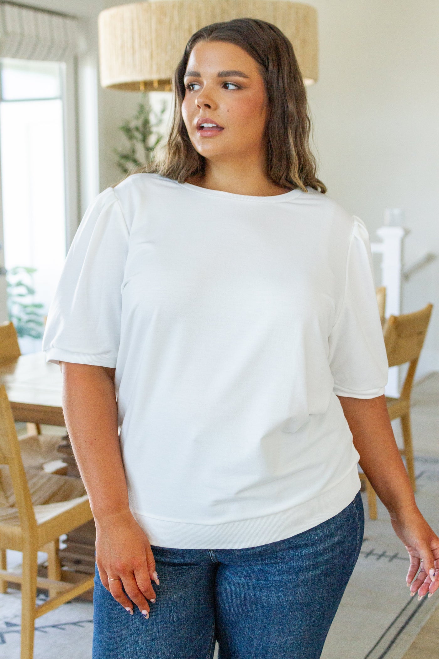 Pristine Puff Sleeve Top in White Womens Southern Soul Collectives 