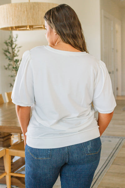 Pristine Puff Sleeve Top in White Womens Southern Soul Collectives 