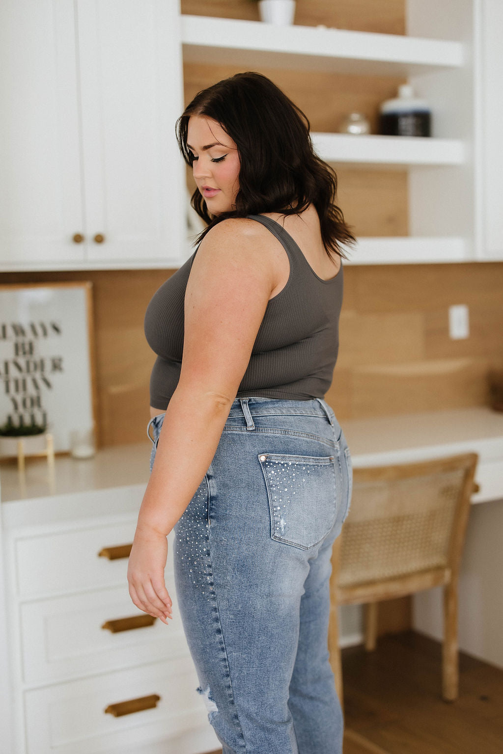 Relevant Ribbed Seamless Reversible Tank in Charcoal Womens Southern Soul Collectives 