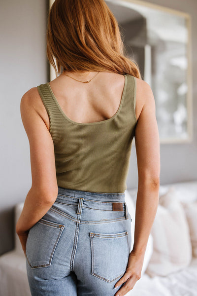 Relevant Ribbed Seamless Reversible Tank in Moss Womens Southern Soul Collectives 