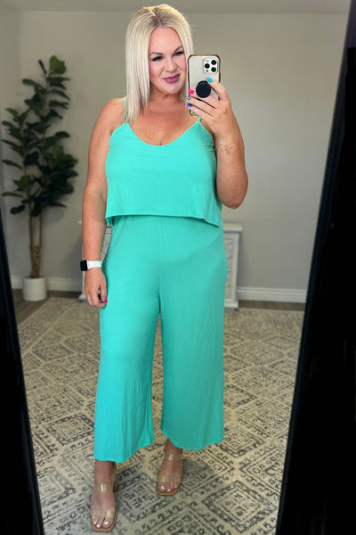Ribbed Double Layer Jumpsuit in Mint Womens Southern Soul Collectives 