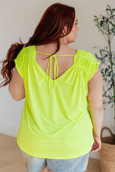 Ruched Cap Sleeve Top in Neon Green Southern Soul Collectives