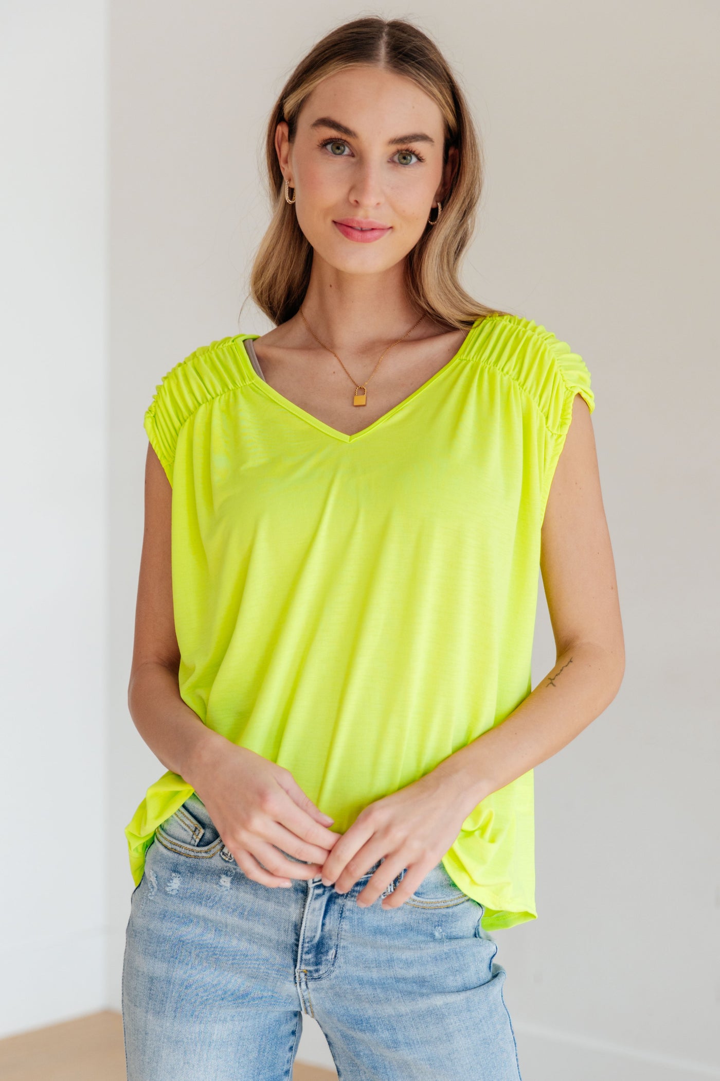 Ruched Cap Sleeve Top in Neon Green Southern Soul Collectives