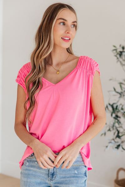 Ruched Cap Sleeve Top in Neon Pink Southern Soul Collectives