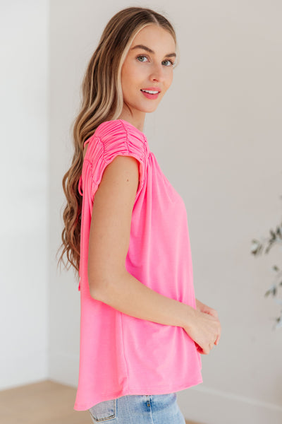 Ruched Cap Sleeve Top in Neon Pink Southern Soul Collectives