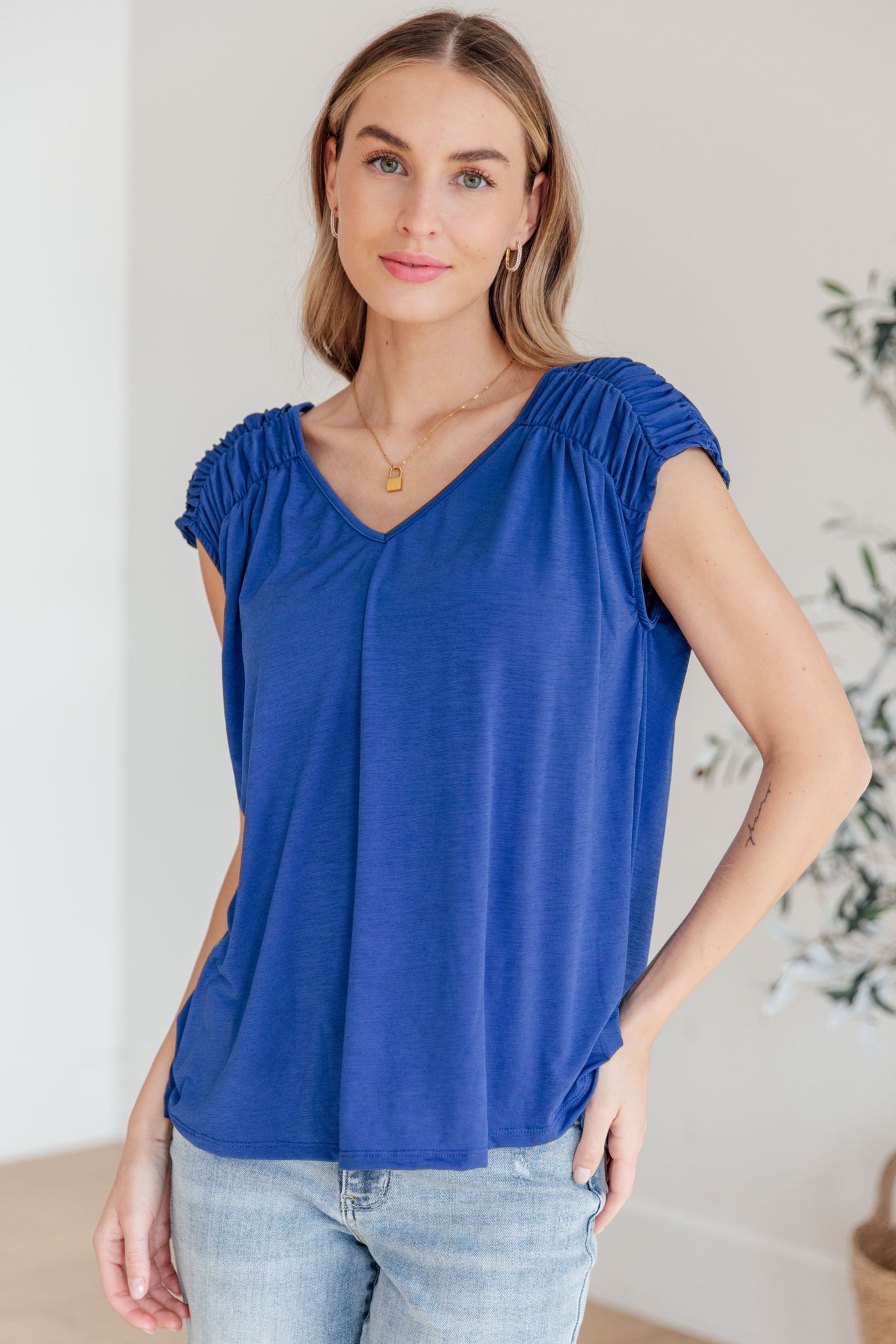 Ruched Cap Sleeve Top in Royal Blue Southern Soul Collectives