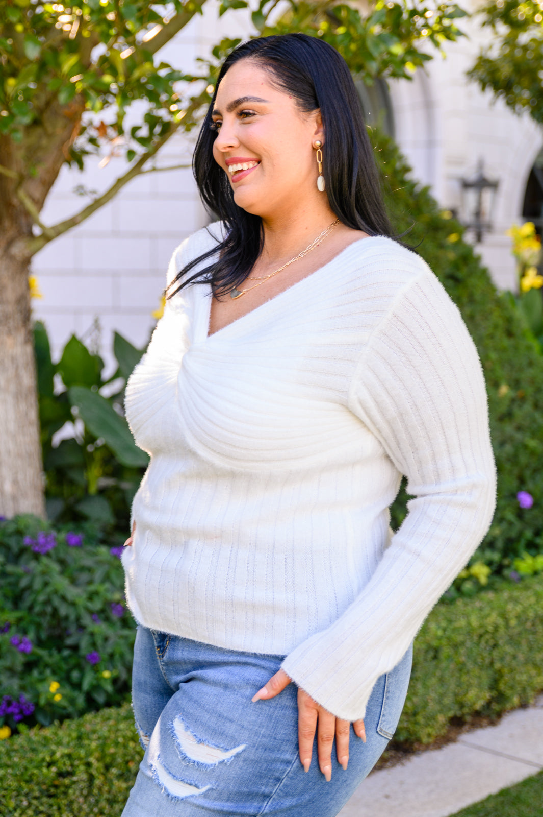 Sasha Fuzzy Twist Detail Sweater In Ivory Womens Southern Soul Collectives 