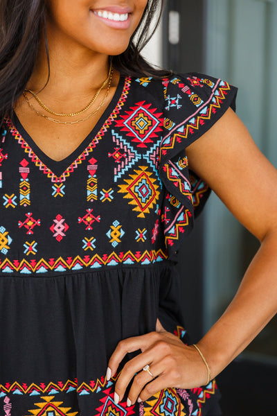 Sophia Embroidered Blouse in Black Womens Southern Soul Collectives 