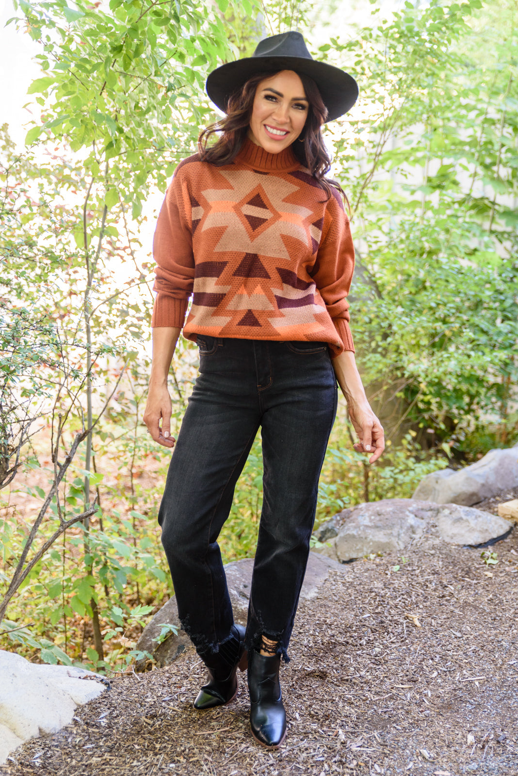 Southwest Tour Long Sleeve Orange Aztec Print Sweater Womens Southern Soul Collectives 