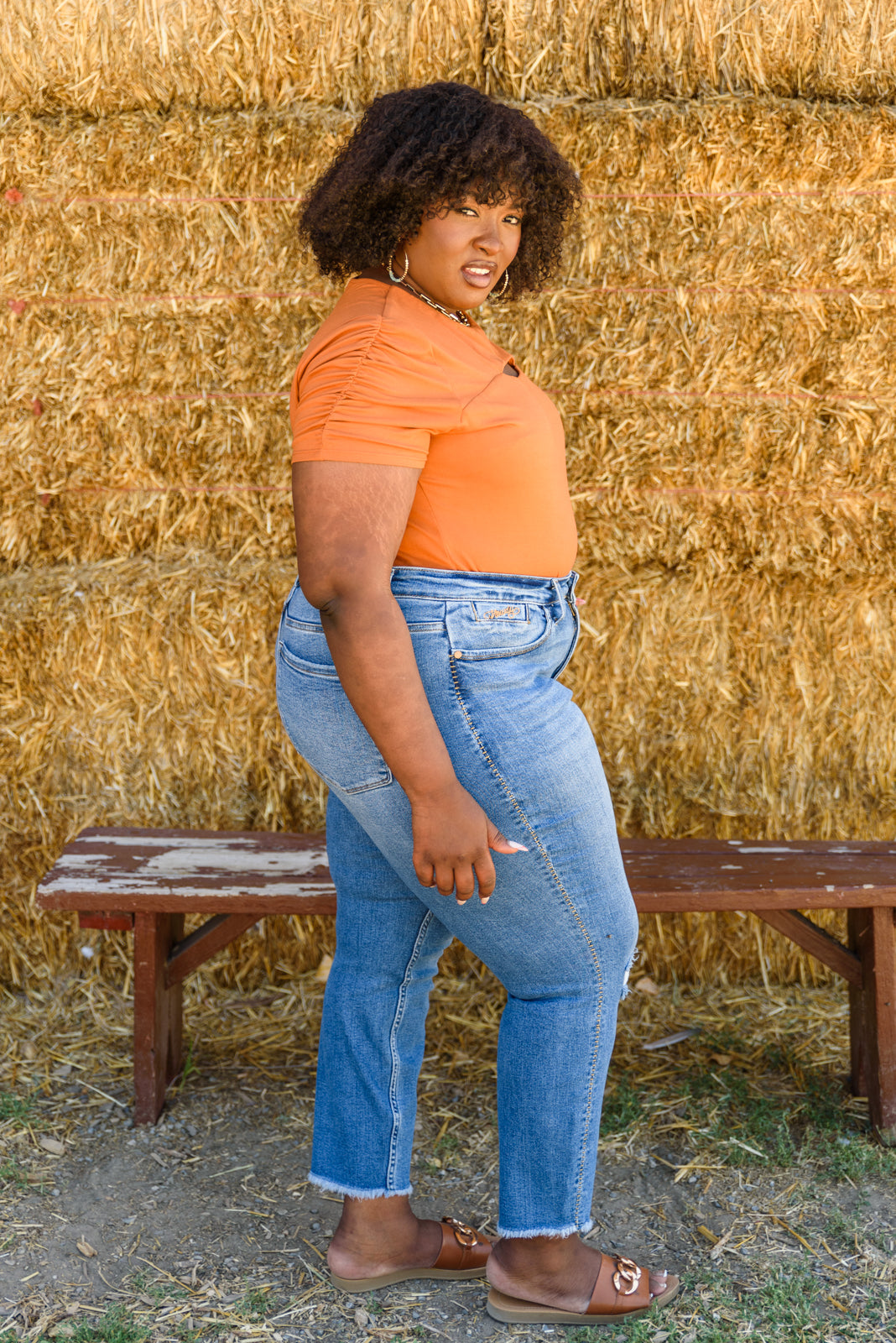 Spare Your Time Ruched Short Sleeve in Rust Bodysuit Womens Southern Soul Collectives 