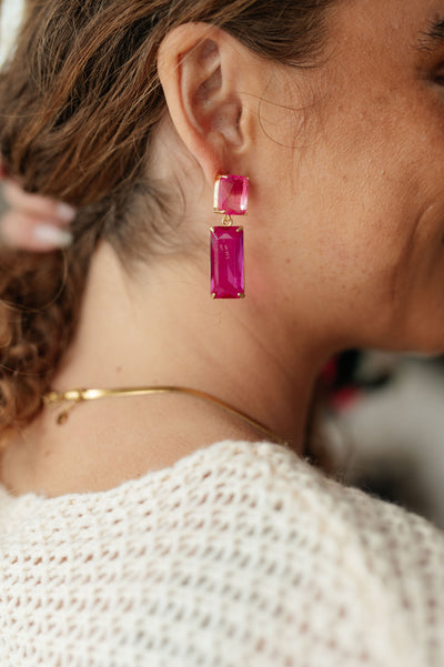 Sparkly Spirit Rectangle Crystal Earrings in Pink Womens Southern Soul Collectives