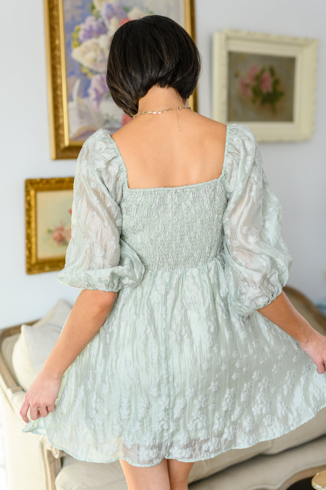 Spotting Fairies Puff Sleeve Dress in Sage Womens Southern Soul Collectives 