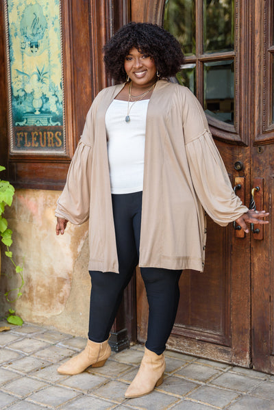 Stefanie Open Front Balloon Sleeve Cardigan In Taupe Womens Southern Soul Collectives 