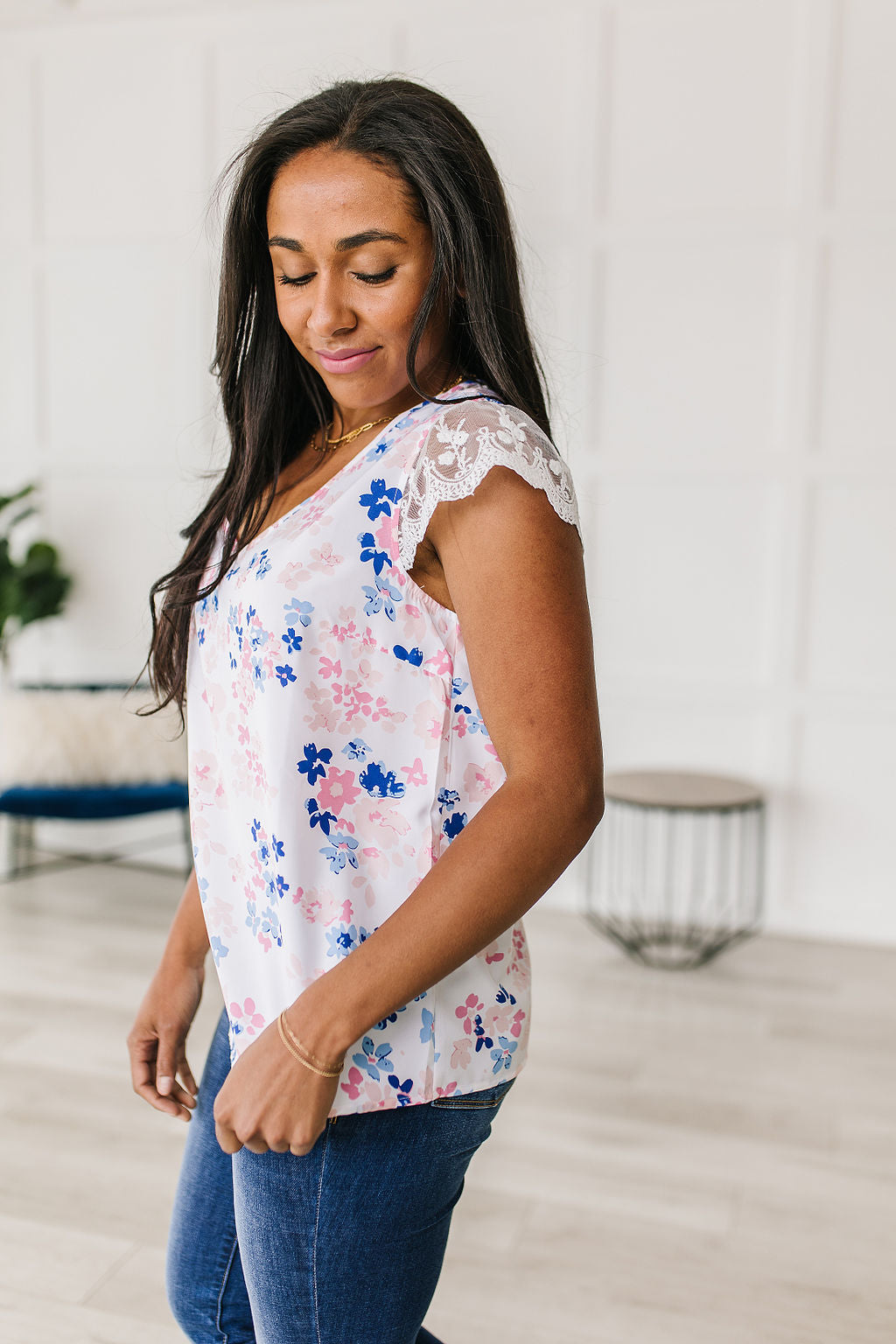 Still the One Lace Sleeve Floral Top Womens Southern Soul Collectives 