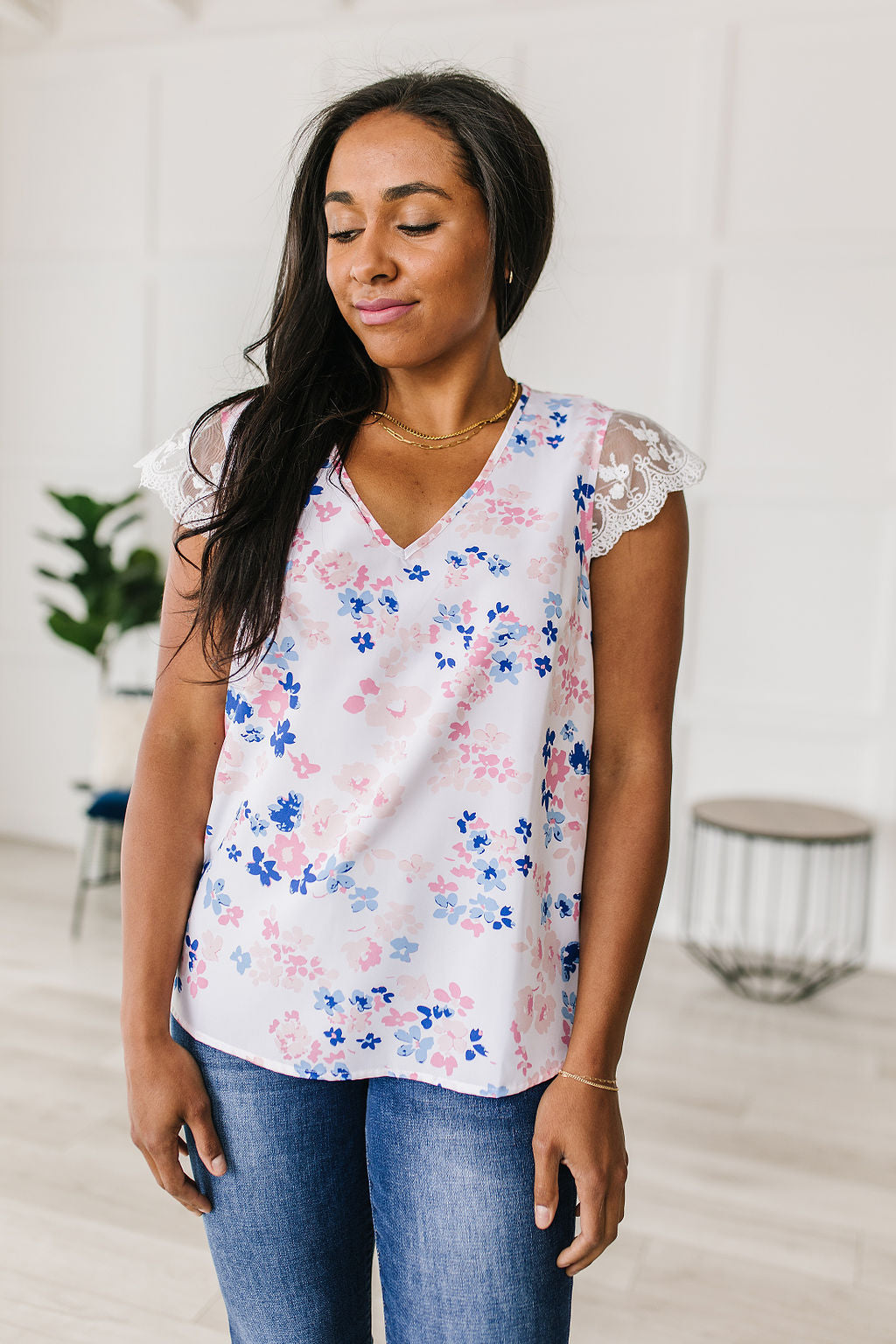 Still the One Lace Sleeve Floral Top Womens Southern Soul Collectives 
