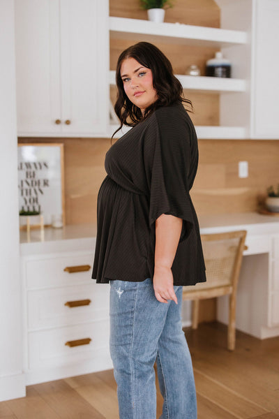 Storied Moments Draped Peplum Top in Black Womens Southern Soul Collectives 