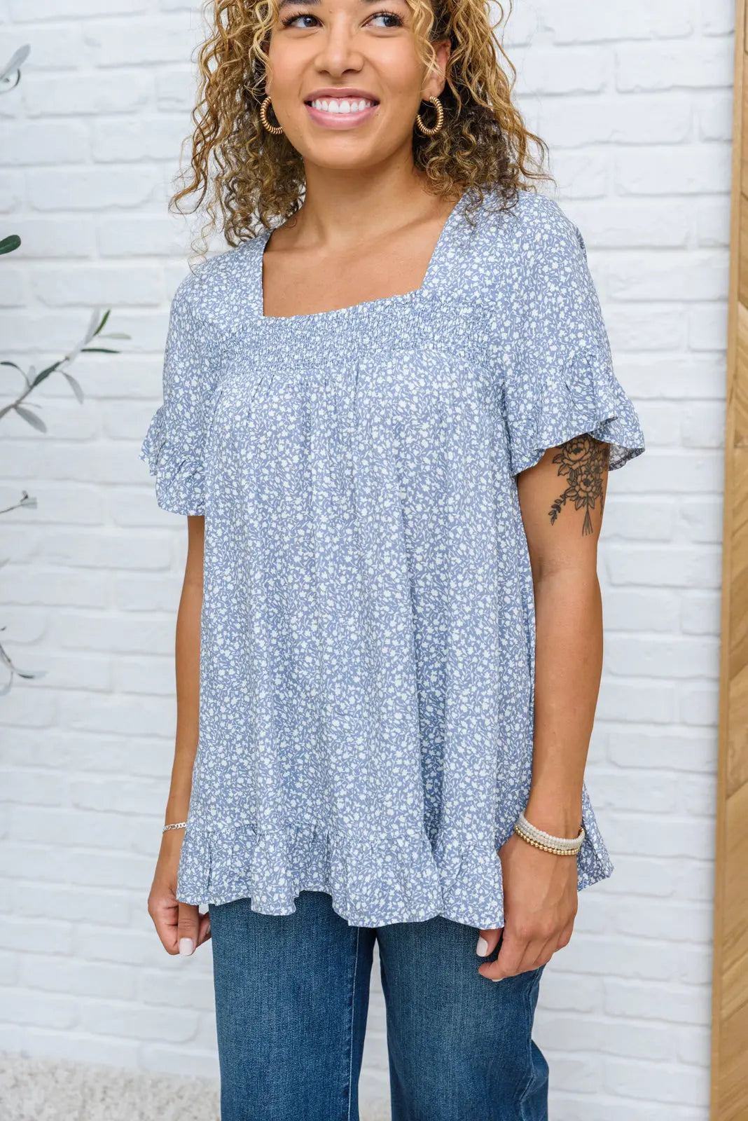 Sweet Takeaway Blue Floral Ruffle Hem Top Womens Southern Soul Collectives 