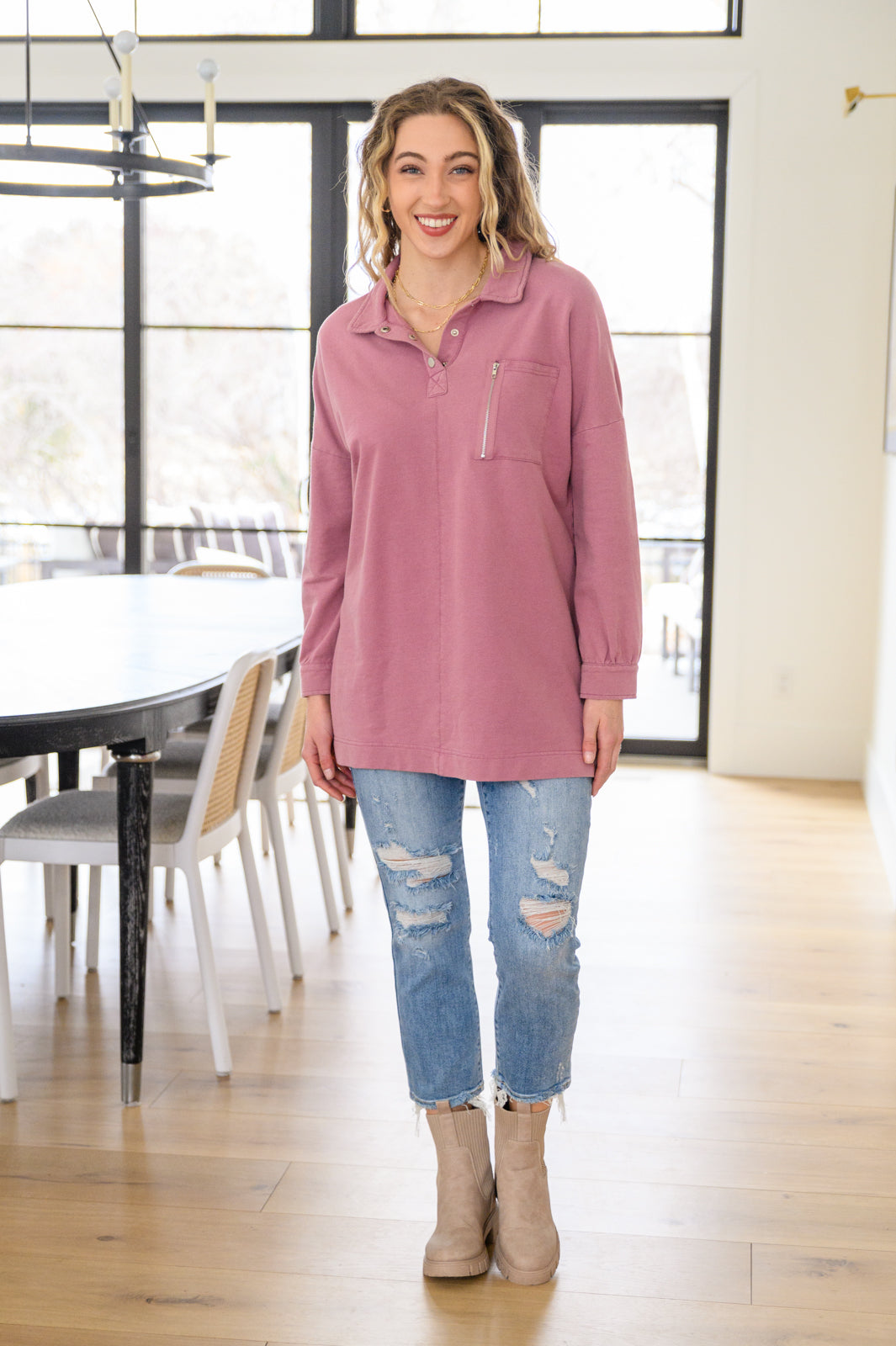 Sweet Crush Collar Pullover in Mauve Womens Southern Soul Collectives 