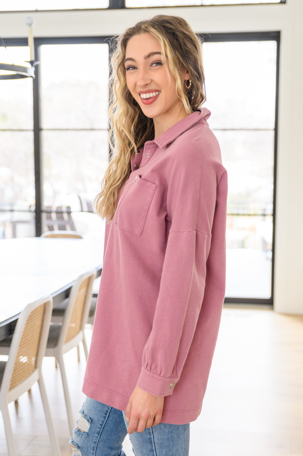 Sweet Crush Collar Pullover in Mauve Womens Southern Soul Collectives 