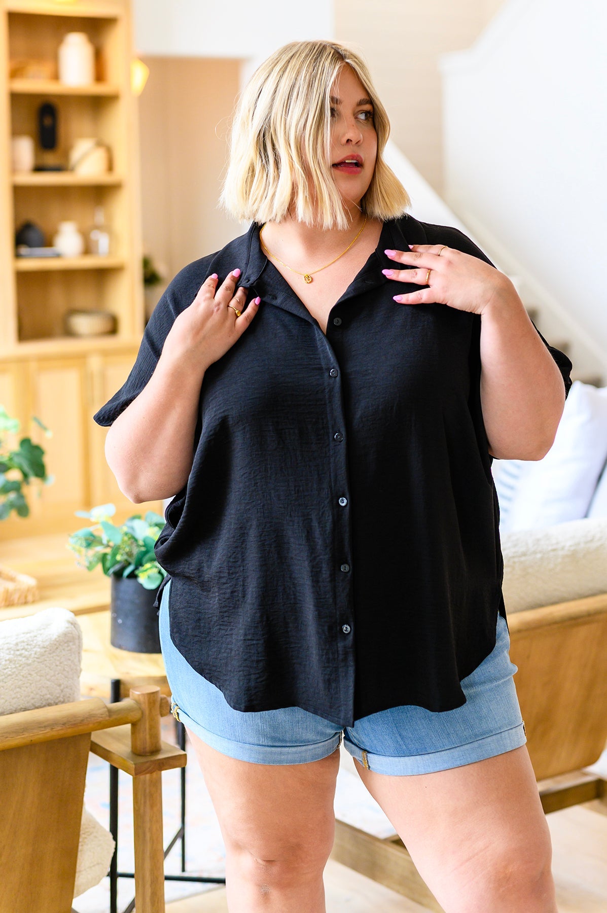 Sweet Simplicity Button Down Blouse in Black Womens Southern Soul Collectives 