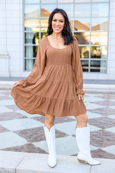 Sweetest Soul Tiered Knee Length Dress In Camel Womens Southern Soul Collectives 