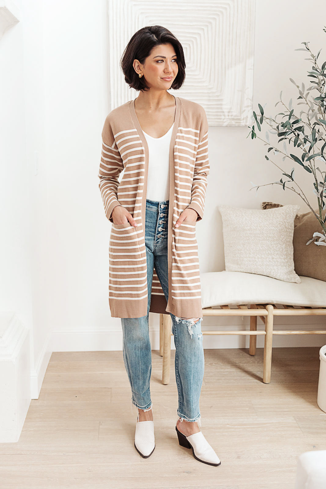 Swift Stripes Pocket Cardigan In Taupe Womens Southern Soul Collectives 