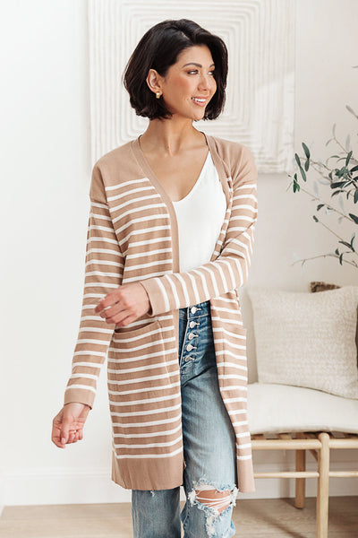 Swift Stripes Pocket Cardigan In Taupe Womens Southern Soul Collectives 