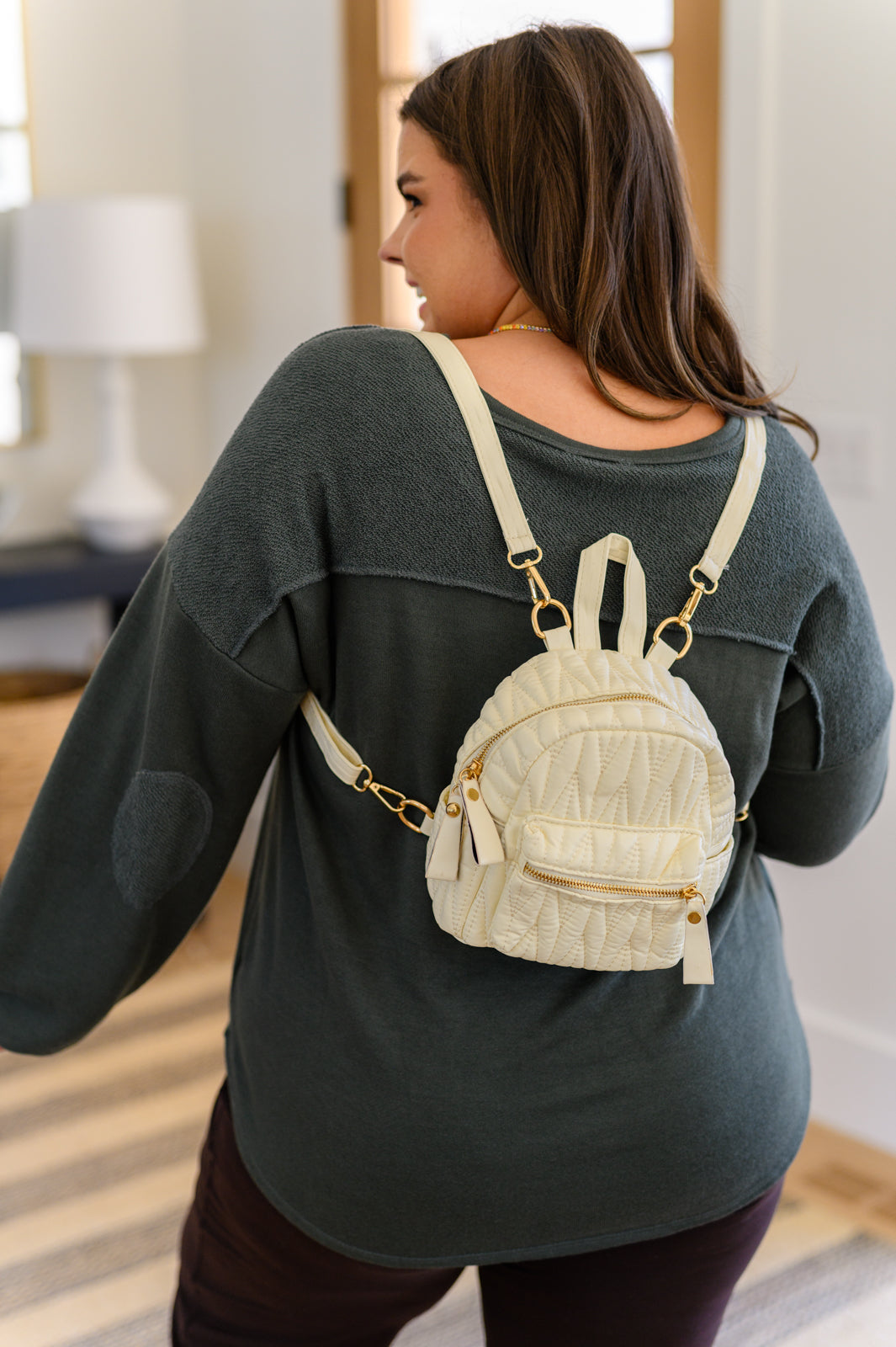 Take It With You Quilted Mini Backpack in Cream Womens Southern Soul Collectives 
