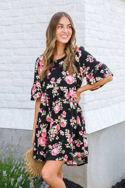 Tell Me Amore Floral Black Babydoll Dress Womens Southern Soul Collectives 