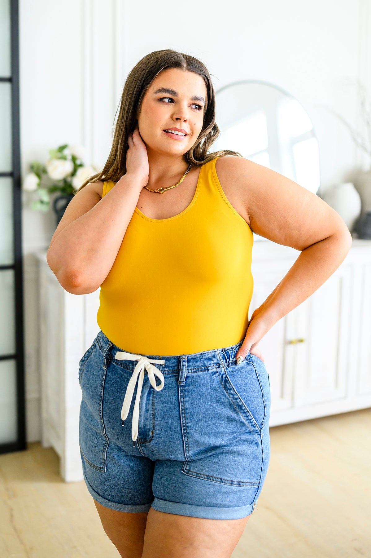 The Basics Reversible Longline Tank in Mustard Womens Southern Soul Collectives 