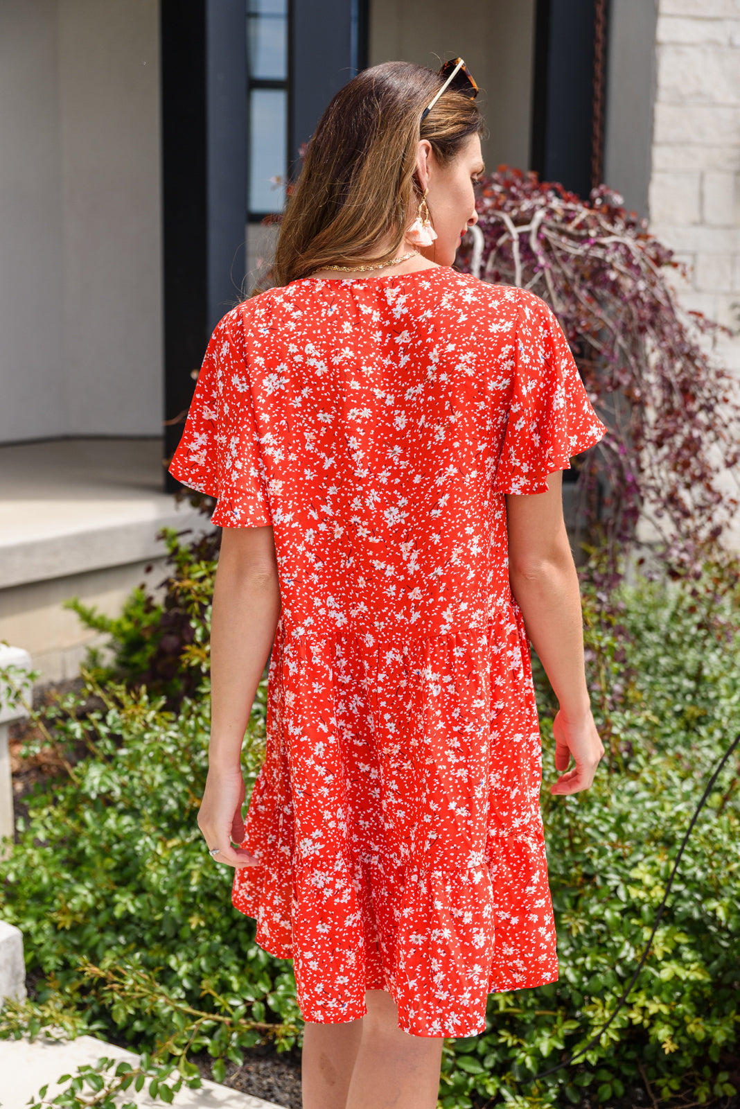 The Way Back Red Dress with White Dainty Flowers Womens Southern Soul Collectives 