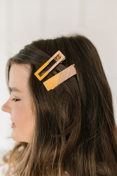 Two Tone Hair Clip Set in Yellow Womens Southern Soul Collectives 