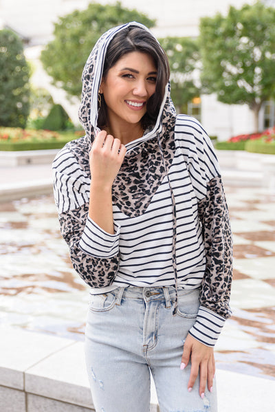 Two Worlds Meet Striped Long Sleeve Animal Print Hoodie - Southern Soul Collectives