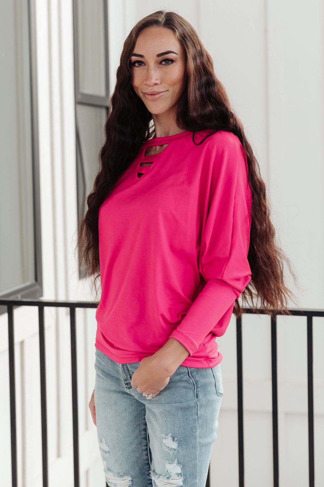 Lovely Ladder V Neck Top in Pink Womens Southern Soul Collectives 