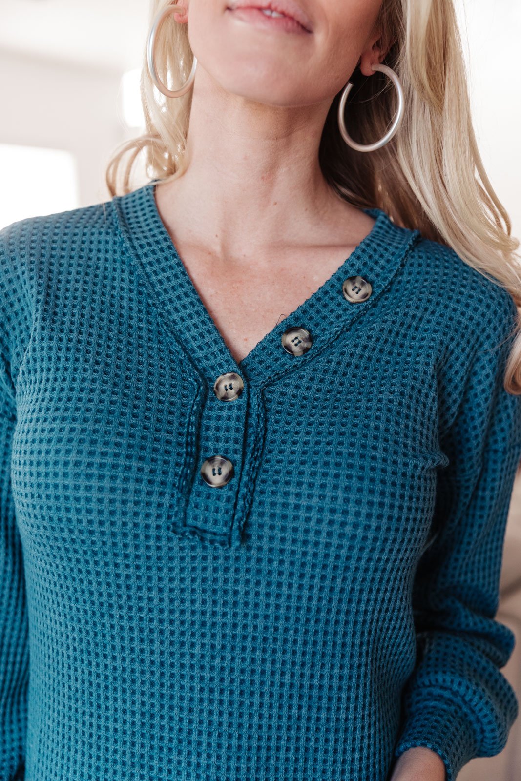 Waffle Love Thermal Top In Blue Womens Southern Soul Collectives 