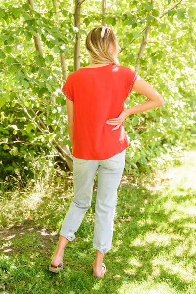 Walk To The Villa Red Embroidered Flower Top Womens Southern Soul Collectives 