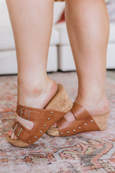 Walk Me Out Buckle Wedge Sandal Cognac Womens Southern Soul Collectives 