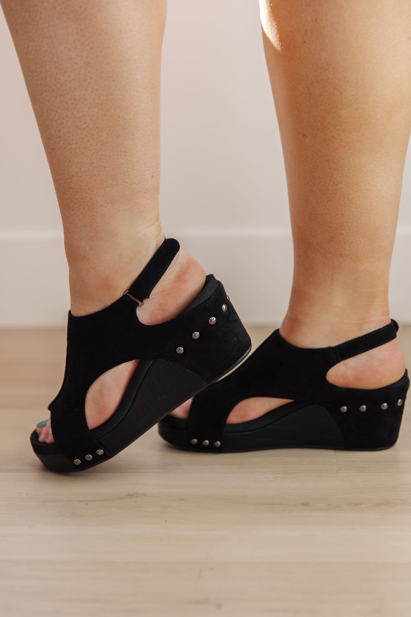 Walk This Way Wedge Sandals in Black Suede Womens Southern Soul Collectives