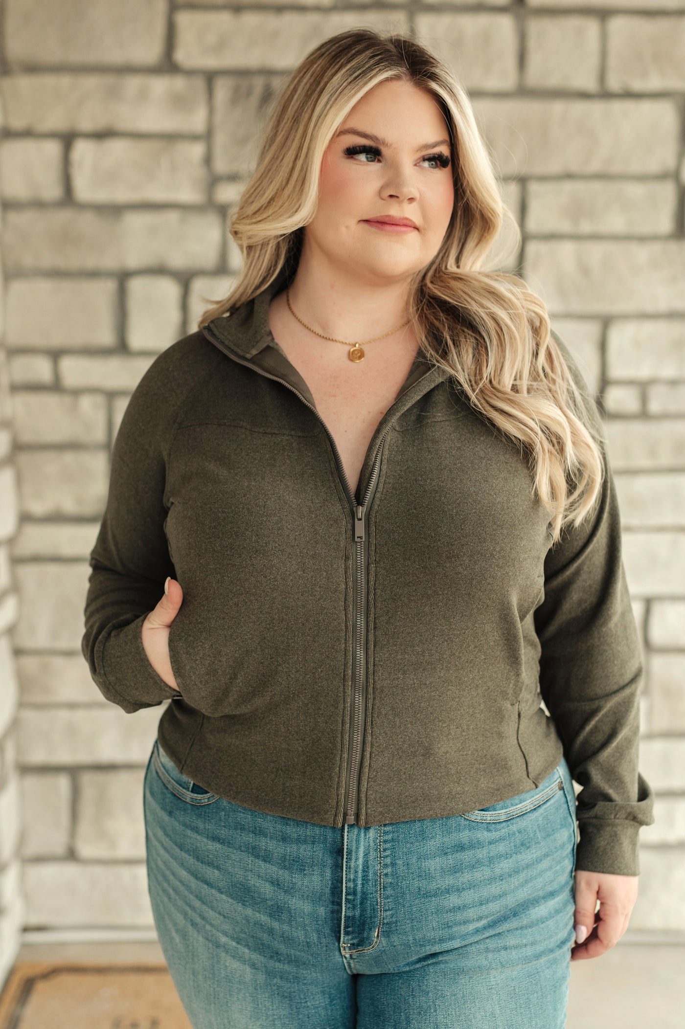 Where Are You Zip Up Jacket in Olive Womens Southern Soul Collectives