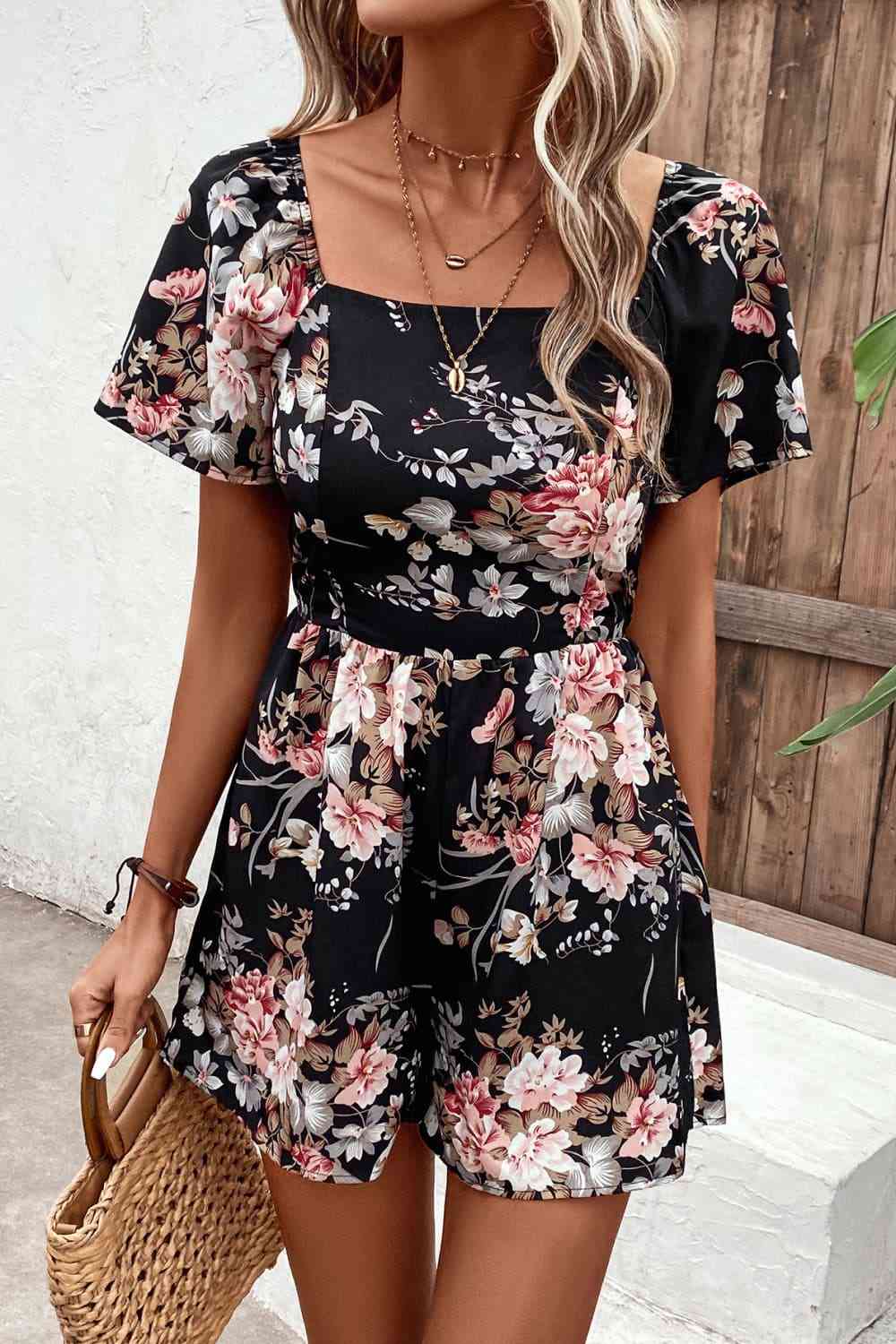 Floral Cutout Tie Back Romper  Southern Soul Collectives