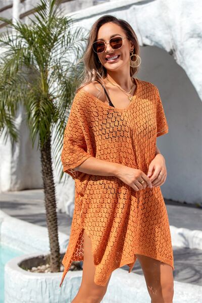 Openwork Slit Scoop Neck Cover Up in Multiple Colors  Southern Soul Collectives