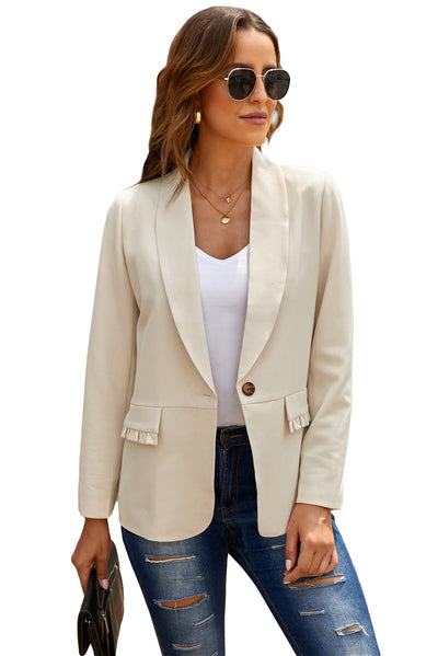 Lapel Collared Blazer with Ruffle Pockets in Brown and Beige  Southern Soul Collectives 