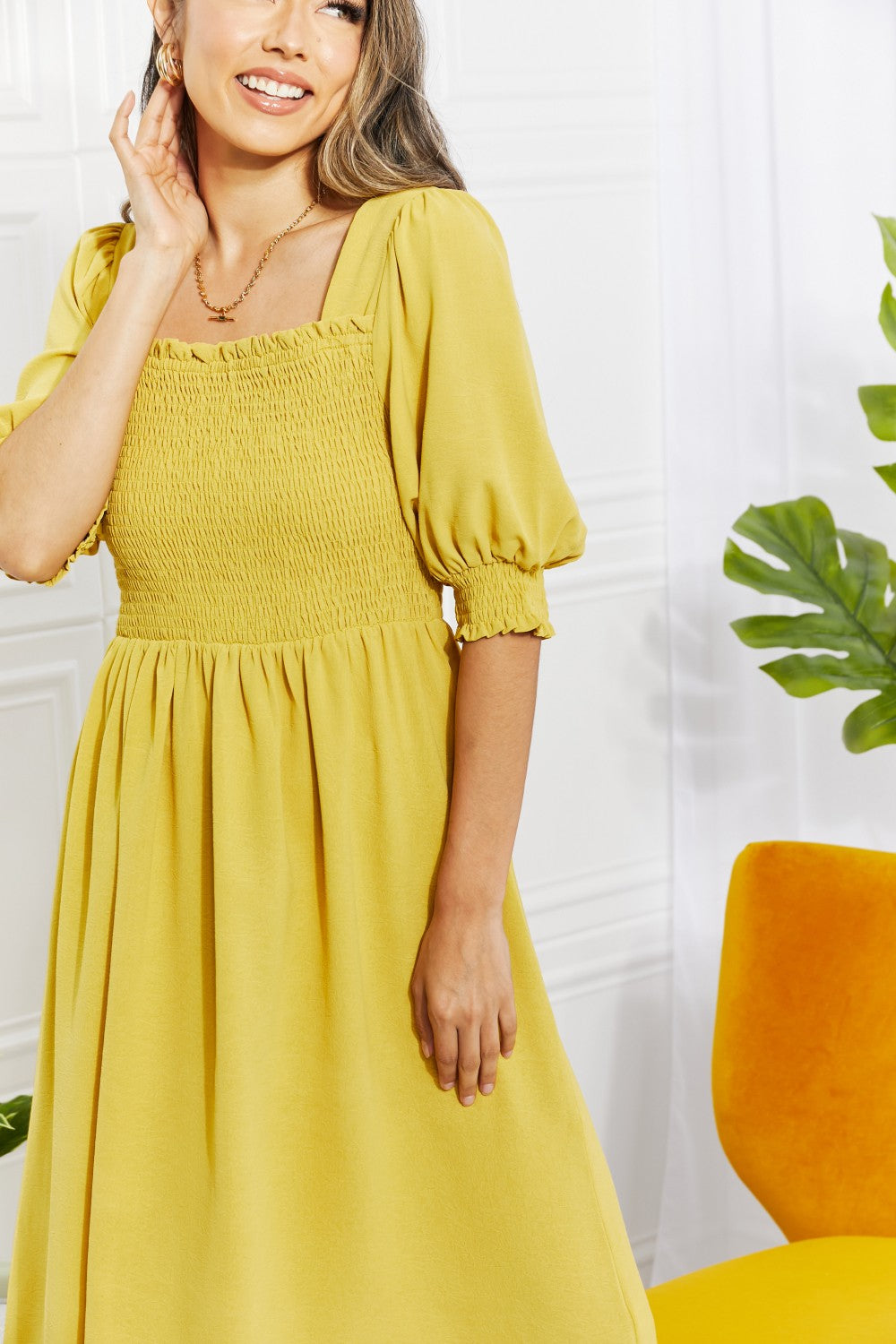 Love You Forever Square Neck Midi in Mustard  Southern Soul Collectives 