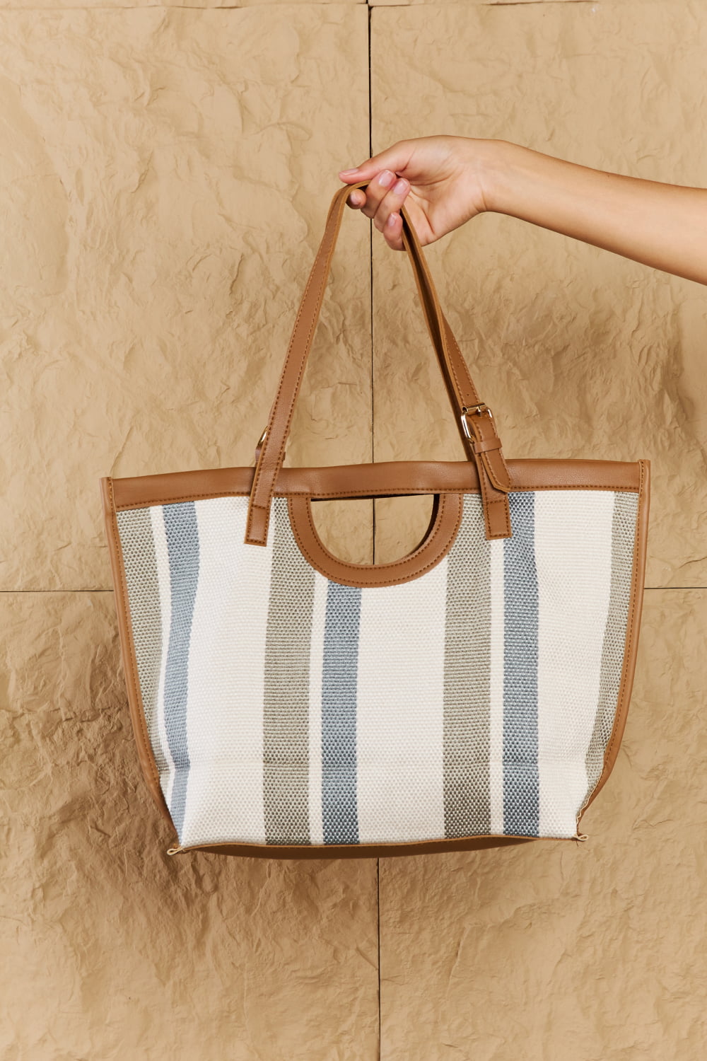 Fame Striped In The Sun Faux Leather Trim Tote Bag  Southern Soul Collectives 