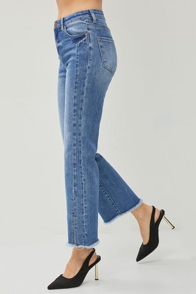 RISEN High Waist Raw Hem Slit Straight Jeans  Southern Soul Collectives