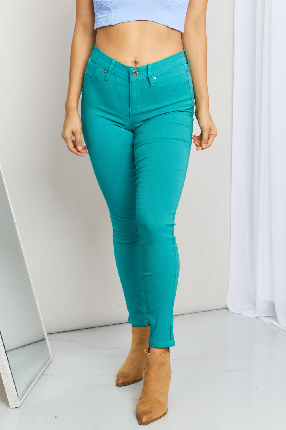 YMI Jeanswear Kate Hyper-Stretch Mid-Rise Skinny Jeans in Sea Green  Southern Soul Collectives 