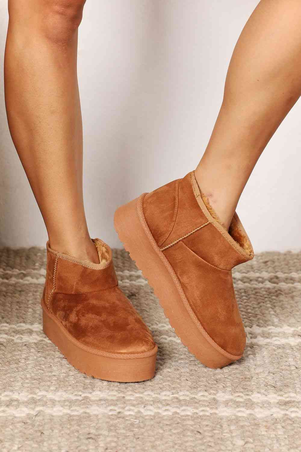 Women's Fleece Lined Chunky Platform Mini Boots in Camel  Southern Soul Collectives