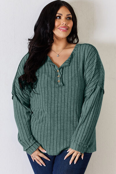 Anything But Basic Ribbed Half Button Long Sleeve Shirt  Southern Soul Collectives