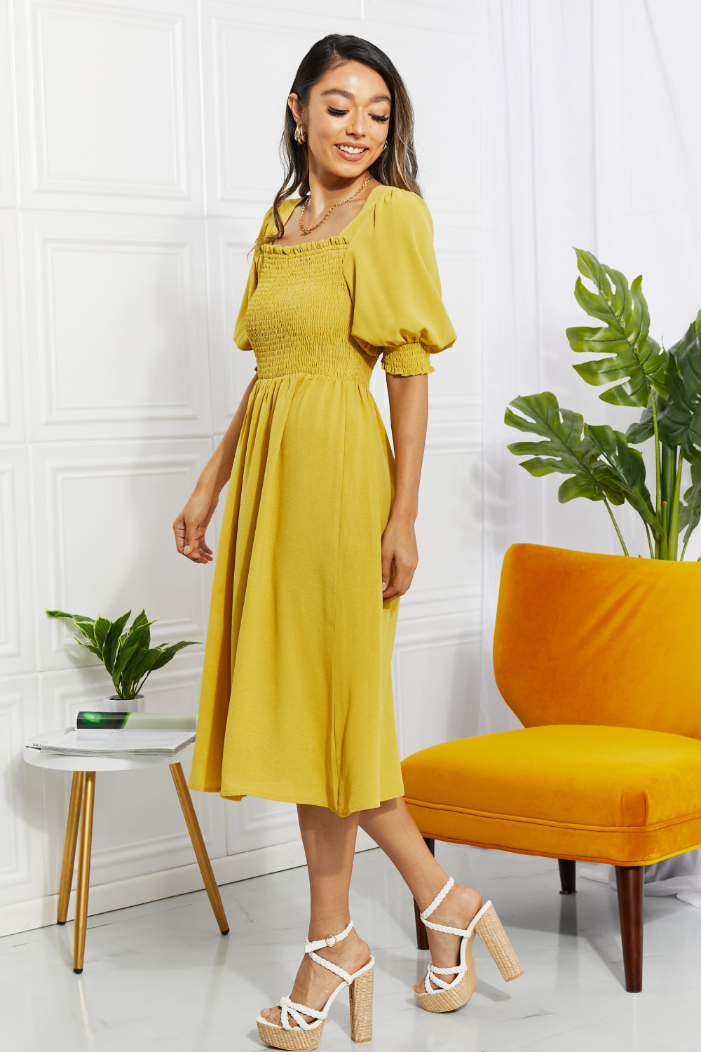 Love You Forever Square Neck Midi in Mustard  Southern Soul Collectives 